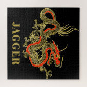 Red Gold Black Fantasy Chinese Dragon Monogram Legpuzzel (Horizontaal)