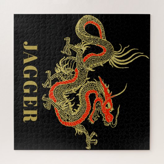 Red Gold Black Fantasy Chinese Dragon Monogram Legpuzzel (Horizontaal)