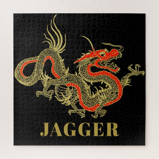 Red Gold Black Fantasy Chinese Dragon Monogram Legpuzzel (Verticaal)
