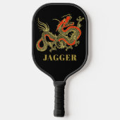 Red Gold Black Fantasy Chinese Dragon Monogram Pin Pickleball Paddle (Achterkant)
