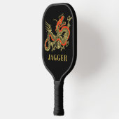 Red Gold Black Fantasy Chinese Dragon Monogram Pin Pickleball Paddle (Links)