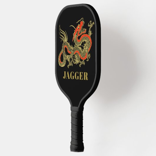 Red Gold Black Fantasy Chinese Dragon Monogram Pin Pickleball Paddle (Links)