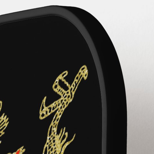Red Gold Black Fantasy Chinese Dragon Monogram Pin Pickleball Paddle (Links Detail)