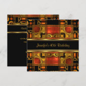 Red Gold Black Glas in lood 40th Birthday Party Kaart (Voorkant / Achterkant)