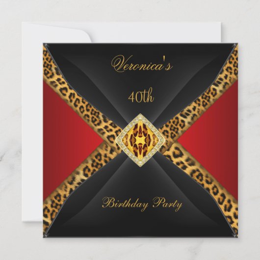 Red Gold Black Leopard Jewel 40e verjaardag Kaart (Voorkant)