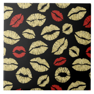 Red Gold Black Lips Kiss Tegeltje