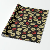 Red Gold Black Lips Kusses Vrijgezellenfeest Cadeaupapier (Uitgerold)