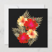 Red Gold Black Palms Hibiscus Floral Birthday sq Kaart (Achterkant)