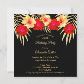 Red Gold Black Palms Hibiscus Floral Birthday sq Kaart (Voorkant)