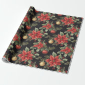 Red, Gold, Black Poinsettia Christmas | Cadeaupapier (Uitgerold)