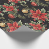 Red, Gold, Black Poinsettia Christmas | Cadeaupapier (Hoek)