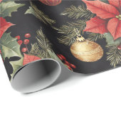 Red, Gold, Black Poinsettia Christmas | Cadeaupapier (Rol Hoek)