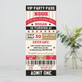Red, Gold & Black Sports VIP Ticket Birthday Party Kaart (Staand voorkant)