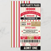 Red, Gold & Black Sports VIP Ticket Birthday Party Kaart (Voorkant / Achterkant)