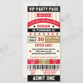Red, Gold & Black Sports VIP Ticket Birthday Party Kaart (Voorkant)