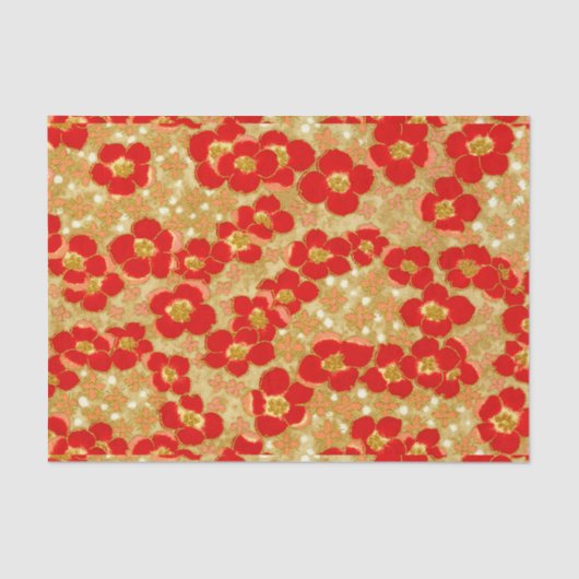 Red Gold Blossom  Origami Floral Pattern Tissuepapier (Voorkant)