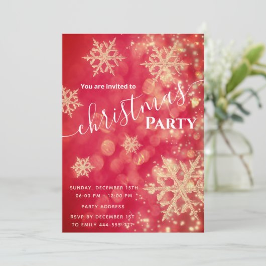 Red Gold bokeh sprankelende sneeuwvlokken kerstfee Kaart (Staand voorkant)