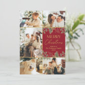 Red Gold Botanical 5 Foto Kerstvakantie Kaart (Staand voorkant)