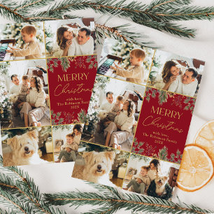 Red Gold Botanical 5 Foto Kerstvakantie Kaart