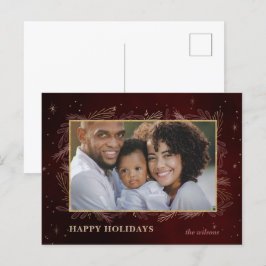 Red Gold Botanical Photo Holiday Briefkaart