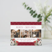 Red Gold Botanical Photo Newlywed Feestdagenkaart (Staand voorkant)