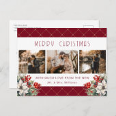 Red Gold Botanical Photo Newlywed Feestdagenkaart (Voorkant / Achterkant)