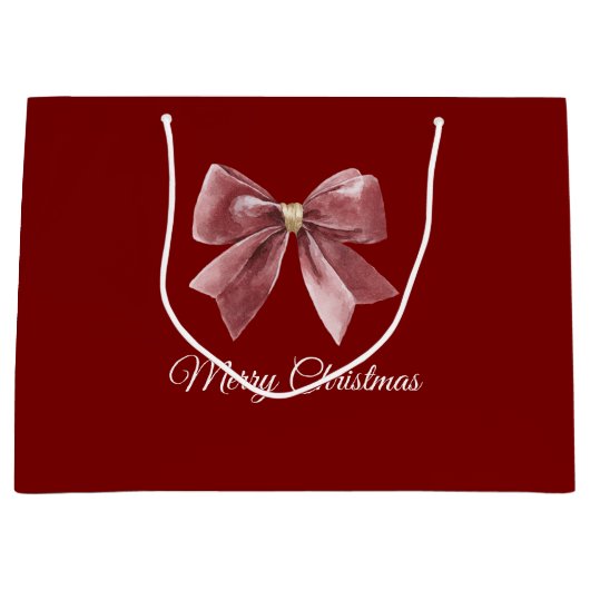 Red Gold Bow Christmas Groot Cadeauzakje (Voorkant)