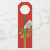 Red & Gold Bow Happy Holiday Christmas Bottle Labe Flessenhanger (Voorkant)