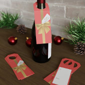 Red & Gold Bow Happy Holiday Christmas Bottle Labe Flessenhanger