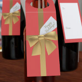 Red & Gold Bow Happy Holiday Christmas Bottle Labe Flessenhanger