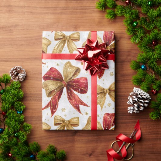 Red Gold Bows Christmas Cadeaupapier (Feestdagen Geschenken)