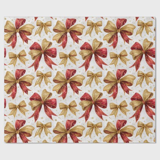 Red Gold Bows Christmas Cadeaupapier (Vlak)