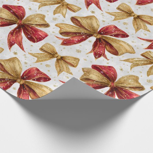 Red Gold Bows Christmas Cadeaupapier (Hoek)