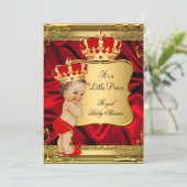Red Gold Brunette Baby Prince Baby shower Kaart (Staand voorkant)