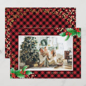 Red Gold Buffalo Pset Holly-fotokerstkaarten Feestdagenkaart (Voorkant / Achterkant)