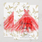 Red & Gold Butterfly Dance Dress Sweet 16 Party Kaart (Voorkant / Achterkant)