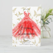 Red & Gold Butterfly Dance Quinceañera Kaart (Staand voorkant)
