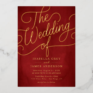 Red Gold Calligraphy Script Wedding Folie Uitnodiging