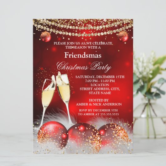 Red Gold Champagne Friendsmas kerstfeest Kaart (Staand voorkant)
