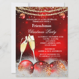 Red Gold Champagne Friendsmas kerstfeest Kaart