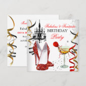 RED Gold Chandelier White Champagne Party 2 Kaart (Voorkant / Achterkant)