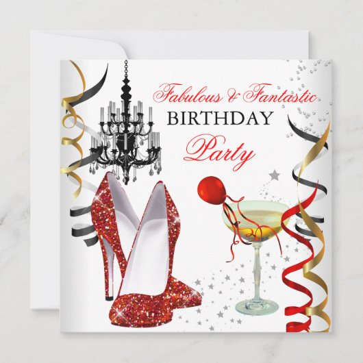 RED Gold Chandelier White Champagne Party 2 Kaart (Voorkant)
