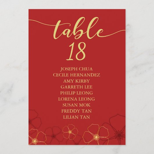 Red Gold Cherry Blosems Seating Chart Programmakaart (Achterkant)