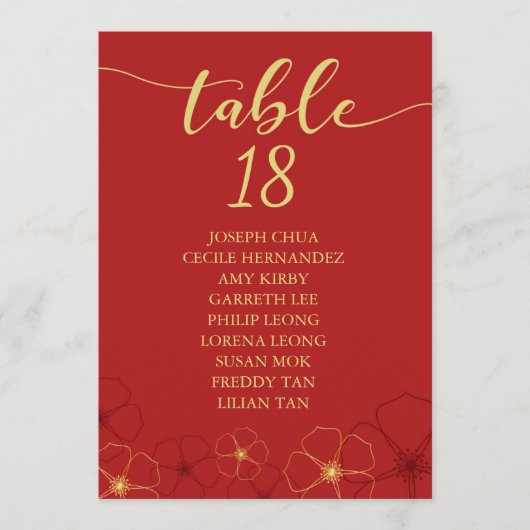 Red Gold Cherry Blosems Seating Chart Programmakaart (Voorkant)