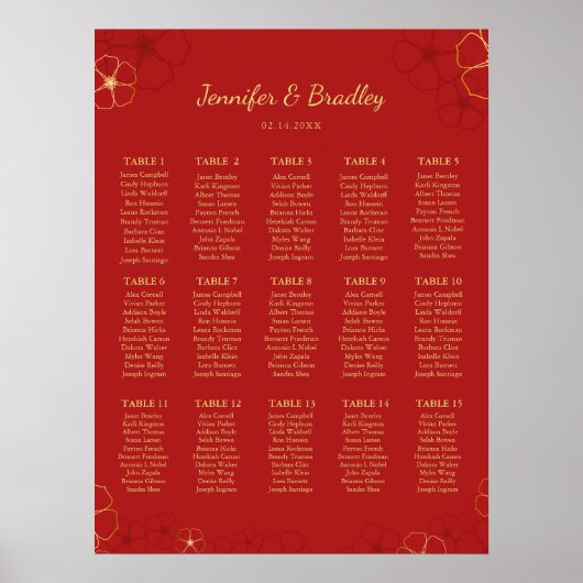 Red Gold Cherry Bloss-zeekaart | Aangepaste kleur Poster (Voorkant)