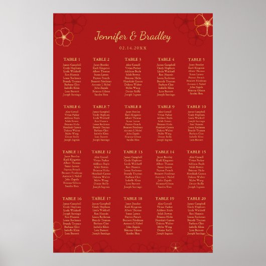 Red Gold Cherry Bloss-zeekaart | Aangepaste kleur Poster (Voorkant)