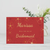 Red Gold Cherry Blossom Bridesmaid proposal Kaart (Staand voorkant)