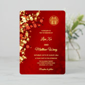 Red Gold Cherry Blossom | Chinese bruiloft Folie Uitnodiging (Staand Voorkant)
