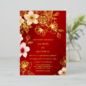Red Gold Cherry Blossom Chinese Wedding Folie Uitnodiging (Staand Voorkant)