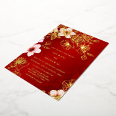 Red Gold Cherry Blossom Chinese Wedding Folie Uitnodiging (Gedraaid)